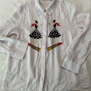 ALICE + OLIVIA Willa Placket Graphic 100% Silk Top Size XL E46